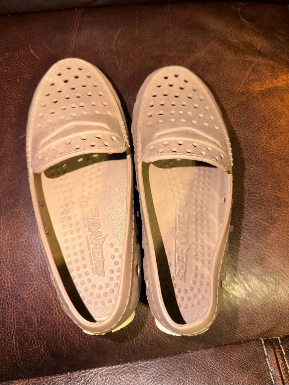 Kids Classic Slip-On Perforated Loafers in Beige